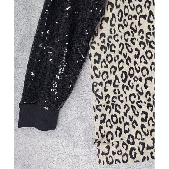 The ZigZag Stripe Sweater Womens Large Black Leopard Sequin Momcore Pullover - Picture 9 of 10